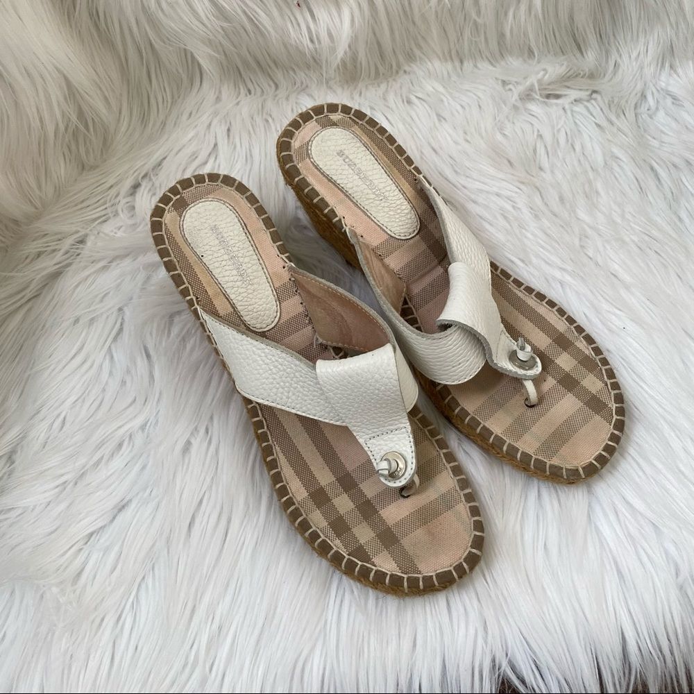 Burberry White Espadrille Wedge Thong Sandals 11